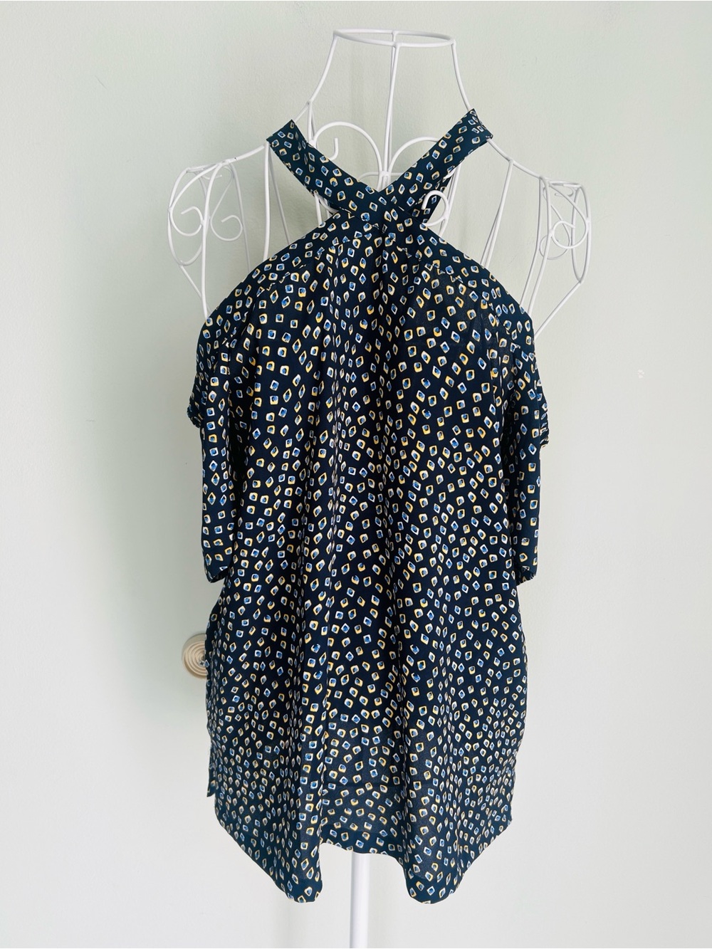 LOFT Navy Geometric Print Blouse